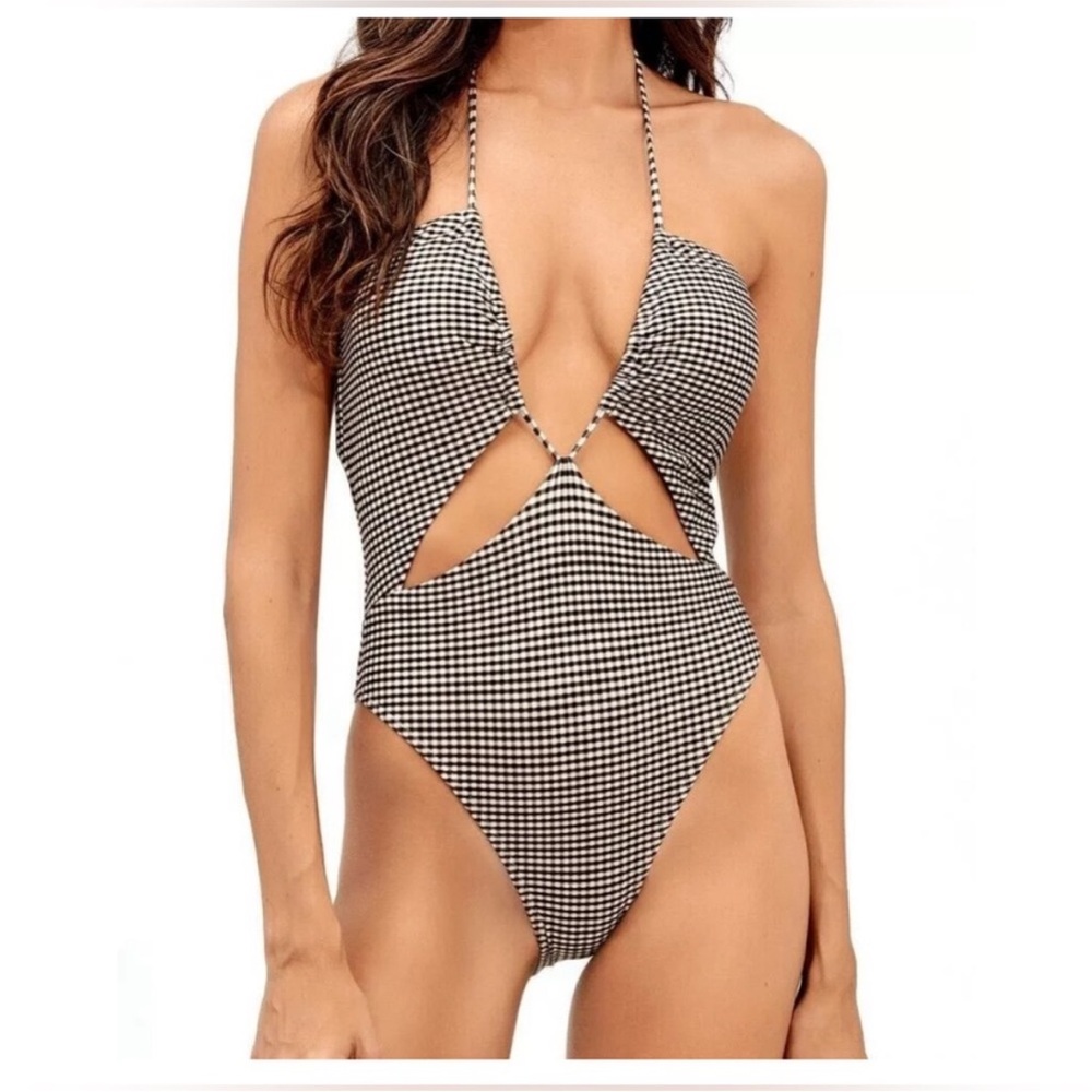 💥PRICE DROP💥 NWT: VIX Lupita Gingham Cutout Plunge One-Piece - Size: S - Picture 2 of 4